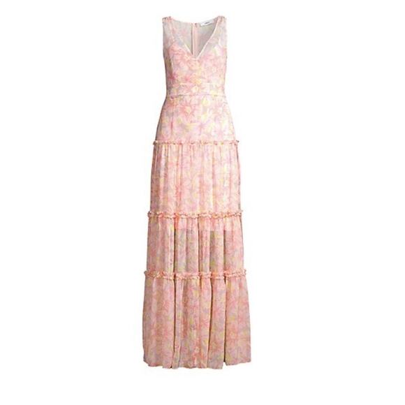 LIKELY Rachel Tiered Long Maxi Dress Gown Peach Multi - Picture 1 of 8